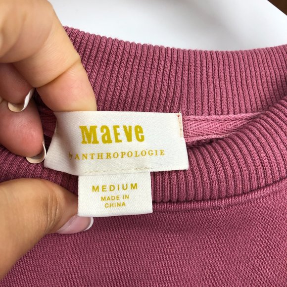 Anthropologie Maeve Pink Layered Long Puff Sleeve Tunic Sweatshirt Size M - Picture 6 of 16